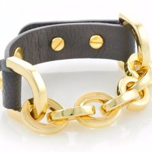 NWT MASSI LEATHER EQUESTRIAN BRACELET (GREY/GOLD)